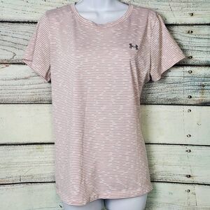 Under Armour Women’s HeatGear Striped Short Sleeve Tee White/Pink Size Large